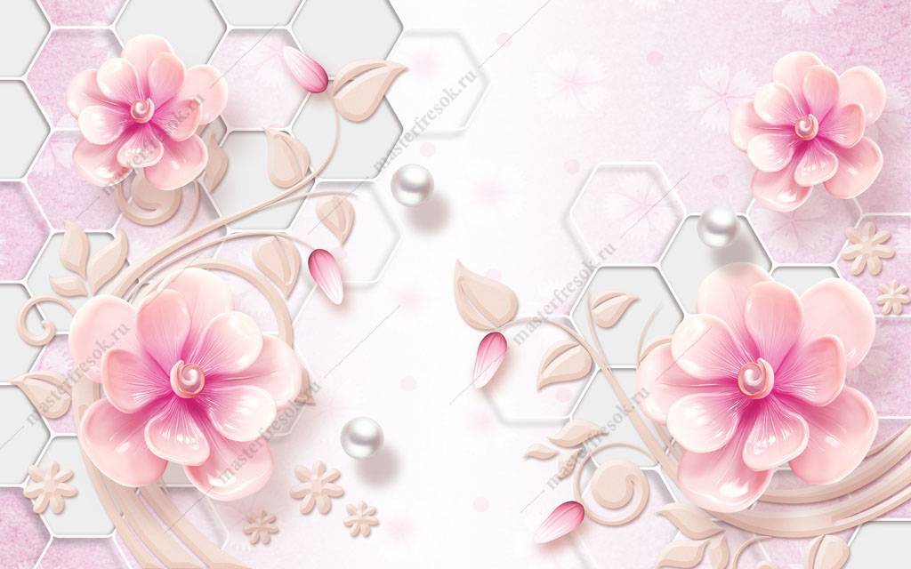 Фотообои 3д розовые цветы
